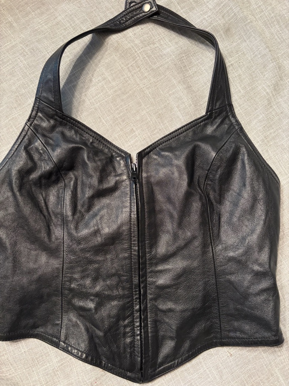 Wilson Leather Black Halter Zip-Front Bustier Top
